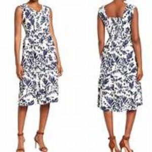 Magaschoni Bold Shadow Fauna Floral Print Linen Blend Fit & Flare Midi  Dress 4